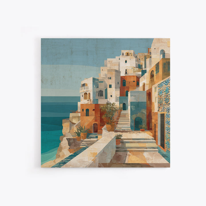Coastal Cliffs with Sparkling Blue Water Framed Canvas Print, Mediterranean Art, Horizontal Wall Art, Living Room Decor, Azure, MAR-1x1-44