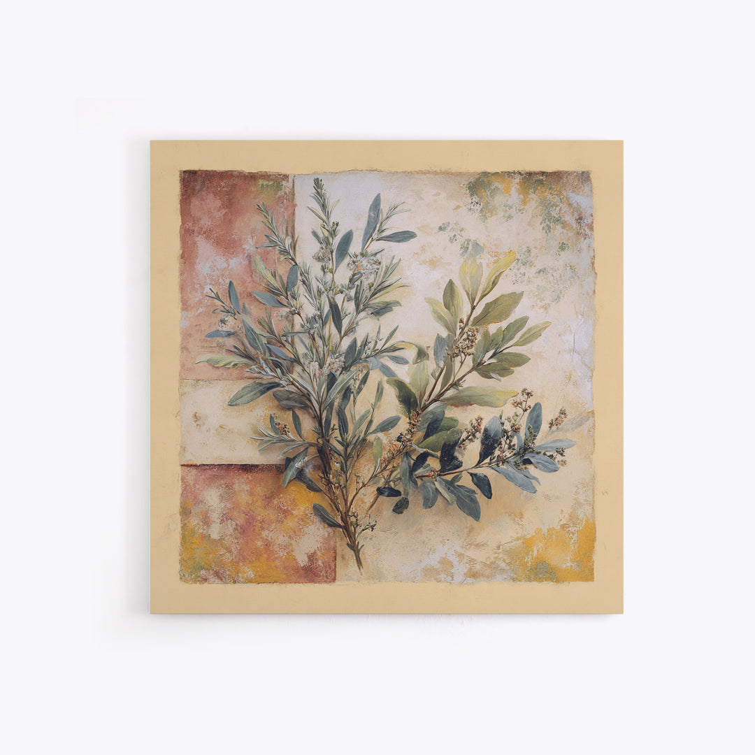 Wild Herbs Rosemary and Thyme Botanical Study Canvas Print, Mediterranean Art, Printable Wall Art, Living Room Decor, Azure, MAR-1x1-48