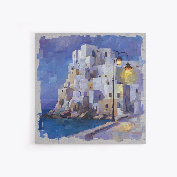 Greek Island White Buildings Above Blue Sea Canvas Print, Mediterranean Art, Beach Prints, Living Room Decor, Fine Art, Azure, MAR-1x1-49