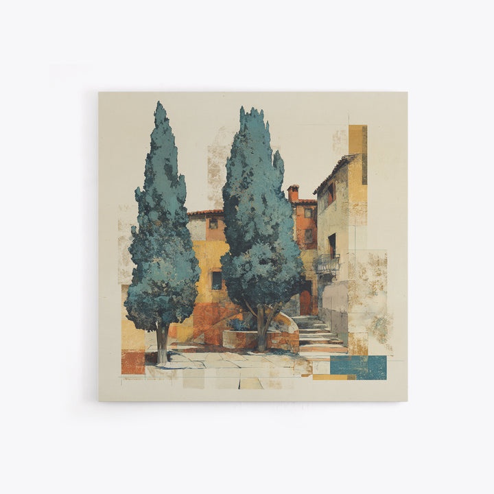 Tuscan Cypress Trees and Golden Hillside Canvas Print, Mediterranean Art, Beach Wall Art, Living Room Decor, Oil Painting, MAR-1x1-54