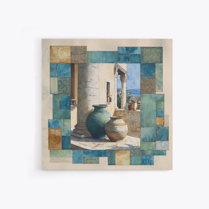 Ancient Column with Sea and Sky Beyond Canvas Print, Mediterranean Art, Minimalist Wall Art, Living Room Decor, Fine Art, Azure, MAR-1x1-60