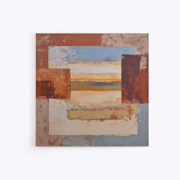 Warm Terra Cotta Abstract Landscape Framed Canvas Print, Mediterranean Art, Coastal Art, Living Room Decor, Fine Art, Azure, MAR-1x1-62