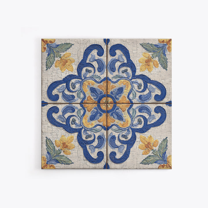 Spanish Tile Ornament Framed Canvas Print, Mediterranean Art, Coastal Wall Art, Living Room Decor, Azure, Living Room Art, MAR-1x1-64