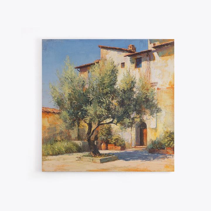 Olive Grove under Pale Morning Light Framed Canvas Print, Mediterranean Art, Landscape Wall Art, Living Room Decor, Azure, MAR-1x1-65