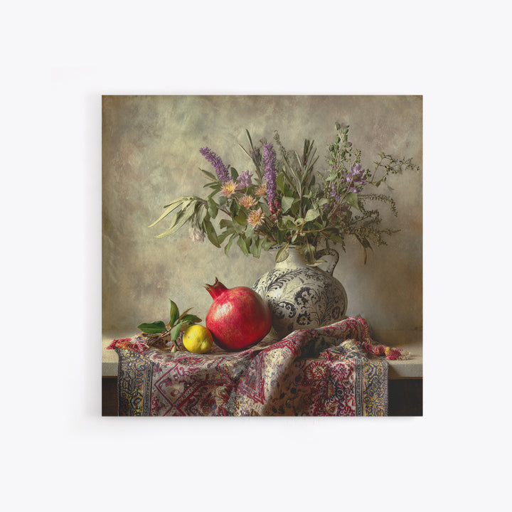 Pomegranate Still Life Framed Canvas Print, Mediterranean Art, Living Room Art, Living Room Decor, Fine Art, Azure, MAR-1x1-67