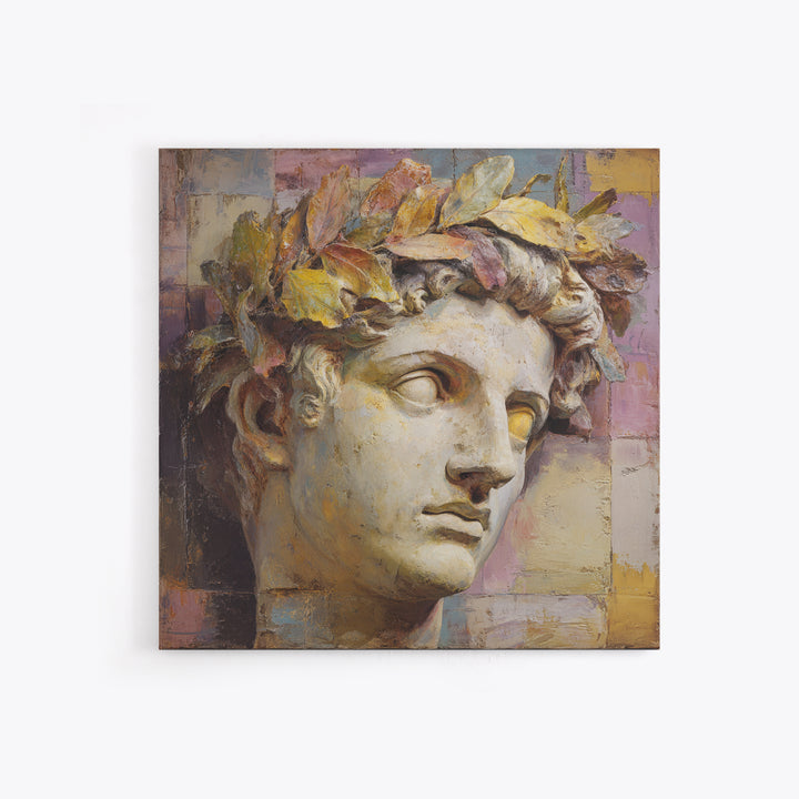 Roman Statue Bust Framed Canvas Print, Mediterranean Art, Coastal Decor, Living Room Decor, Fine Art, Azure, Wall Decor, MAR-1x1-70