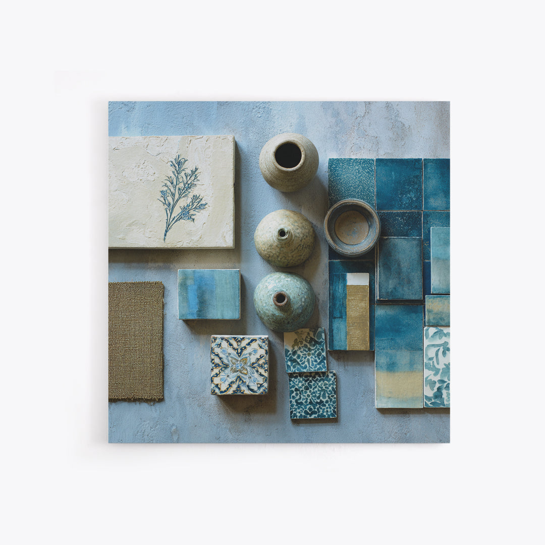 Wild Herbs Rosemary and Thyme Botanical Study Canvas Print, Mediterranean Art, Gallery Wall Art, Living Room Decor, Azure, MAR-1x1-72