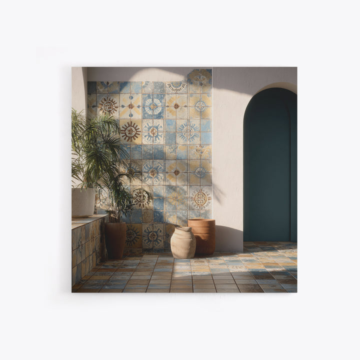Blue and White Tile Pattern Canvas Print, Mediterranean Art, Gallery Wall Art, Living Room Decor, Fine Art, Azure, Boho Decor, MAR-1x1-76