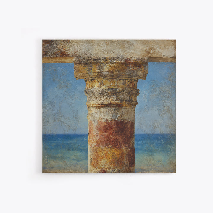 Ancient Column with Sea and Sky Beyond Framed Canvas Print, Mediterranean Art, Downloadable Art, Living Room Decor, MAR-1x1-84