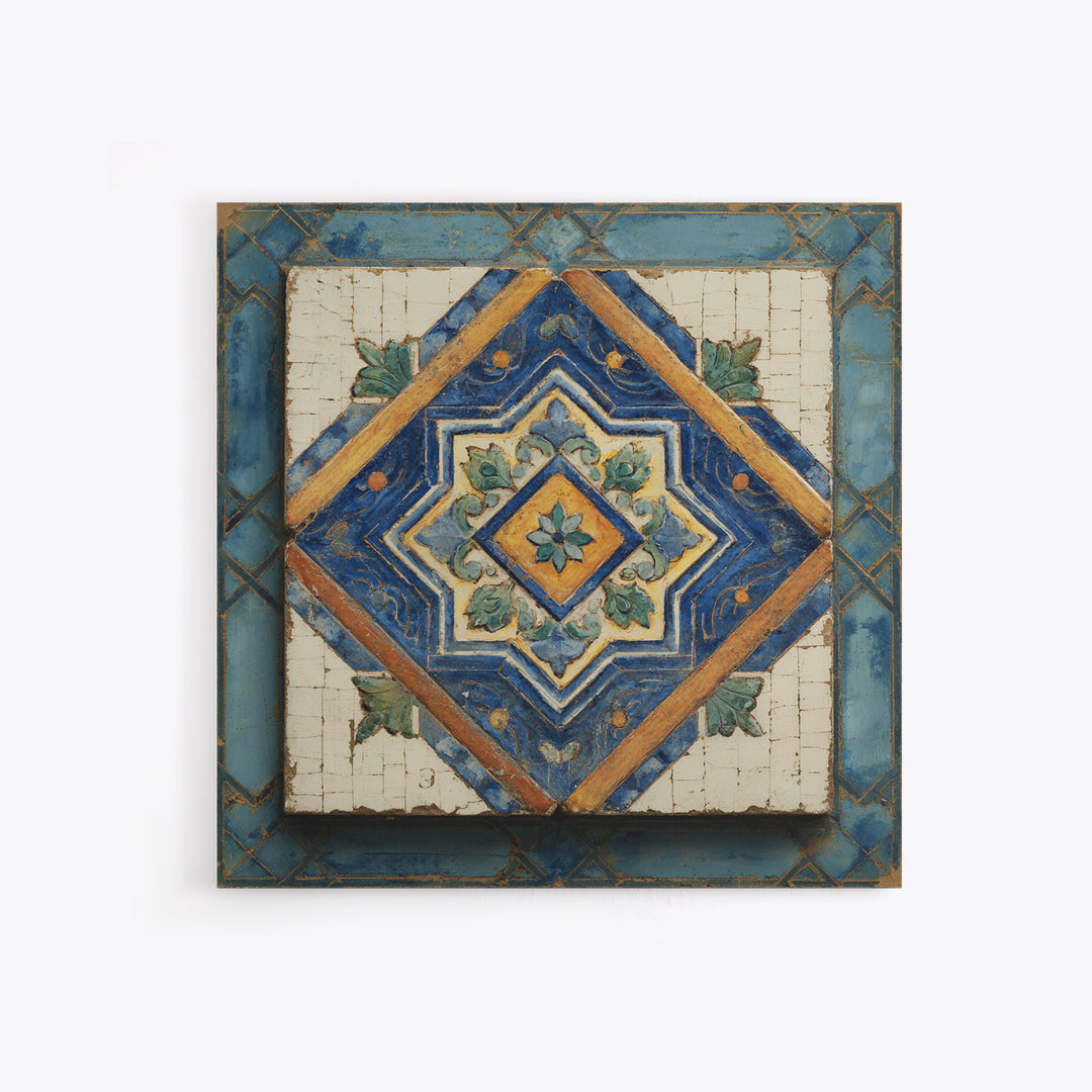 Spanish Tile Ornament Framed Canvas Print, Mediterranean Art, Art Print, Living Room Decor, Fine Art, Azure, Digital Print, MAR-1x1-88