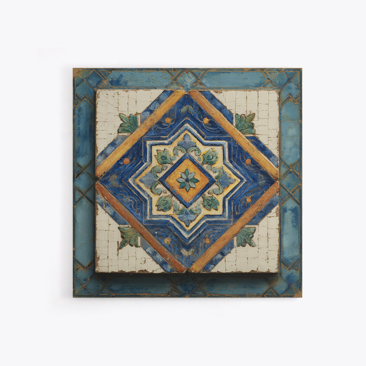 Spanish Tile Ornament Framed Canvas Print, Mediterranean Art, Art Print, Living Room Decor, Fine Art, Azure, Digital Print, MAR-1x1-88