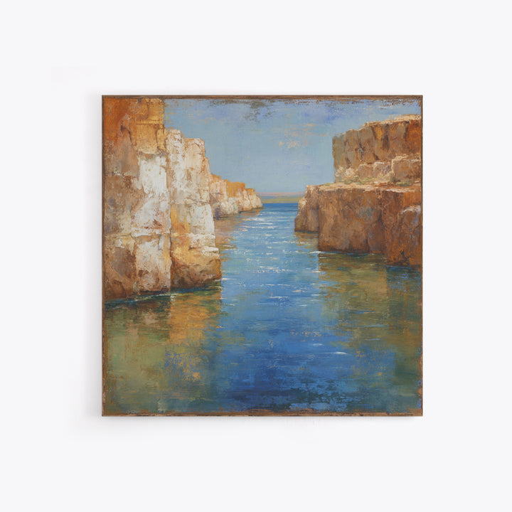 Coastal Cliffs with Sparkling Blue Water Canvas Print, Mediterranean Art, Coastal Wall Decor, Living Room Decor, Azure, MAR-1x1-92