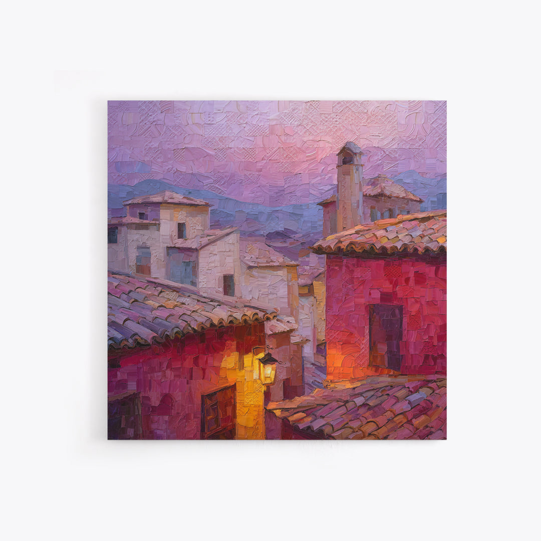 Sunset over Red Tiled Rooftops Canvas Print, Mediterranean Art, Travel Poster, Living Room Decor, Fine Art, Azure, MAR-1x1-95