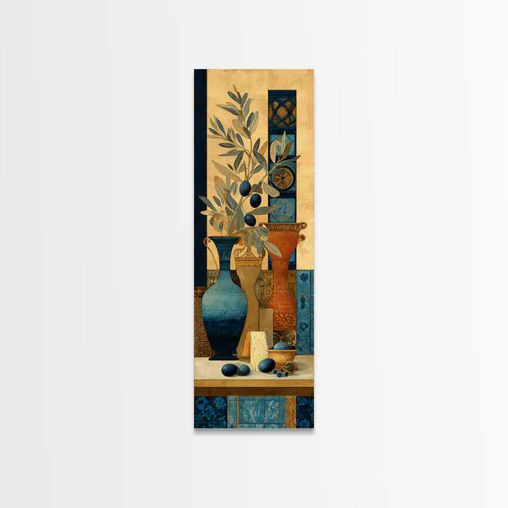 Figs Olives and Cheese Still Life Framed Canvas Print, Mediterranean Art, Travel Poster, Living Room Decor, Fine Art, Azure, MAR-1x3-20