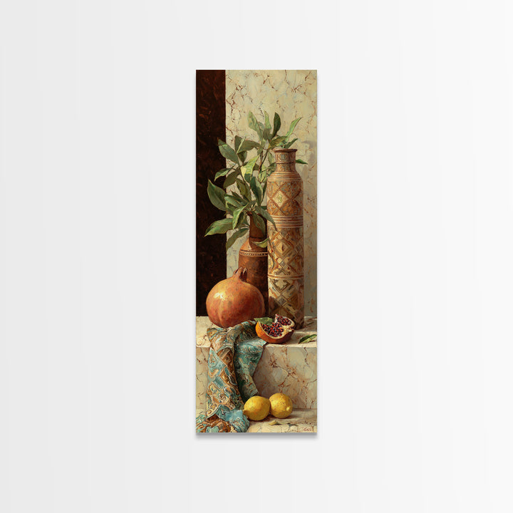 Pomegranate Still Life Framed Canvas Print, Mediterranean Art, Art Print, Living Room Decor, Watercolor Art, Azure, MAR-1x3-31