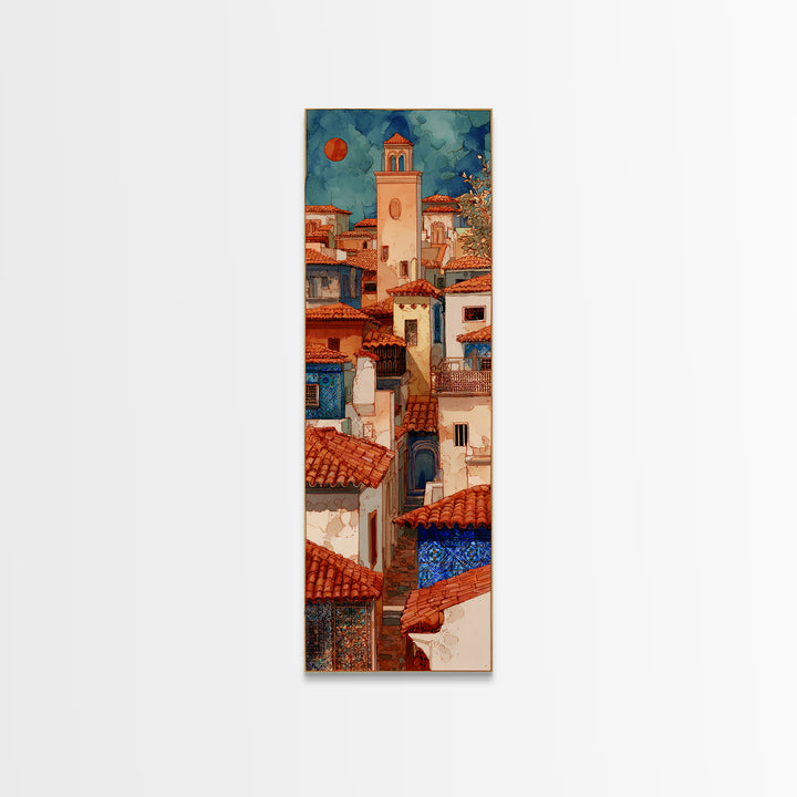 Sunset over Red Tiled Rooftops Canvas Print, Mediterranean Art, Fine Art Print, Living Room Decor, Fine Art, Azure, MAR-1x3-35