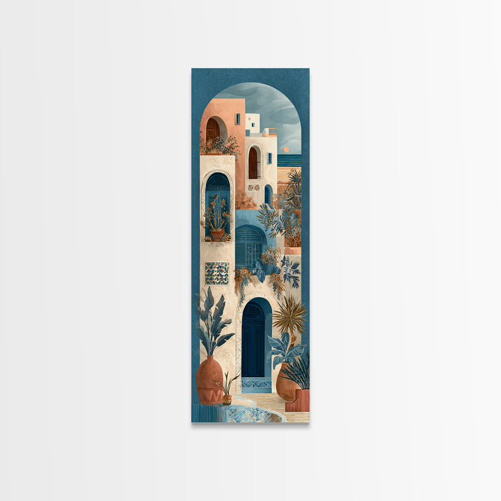 Mediterranean Arch Framing Ocean Horizon Canvas Print, Mediterranean Art, Living Room Decor, Oil Painting, Azure, MAR-1x3-39