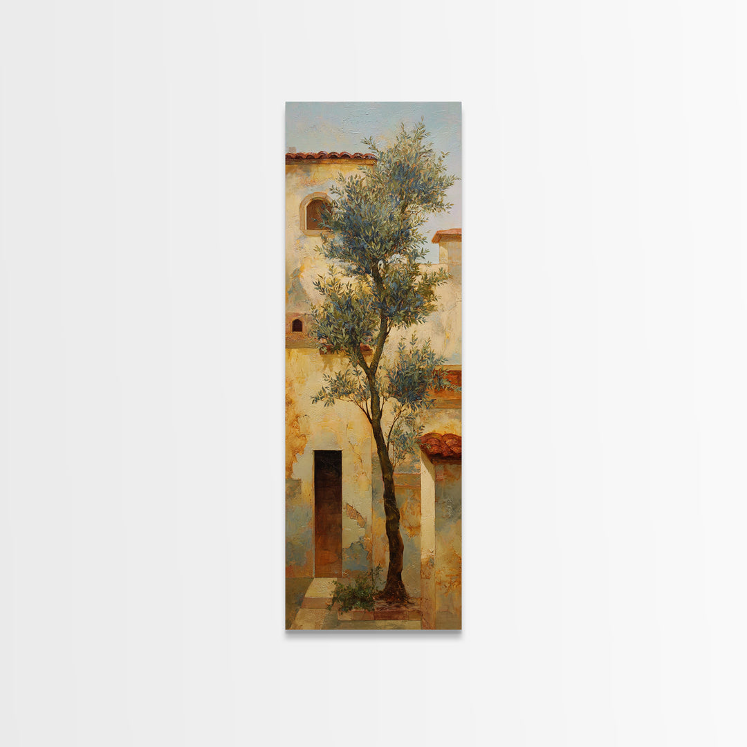 Olive Grove under Pale Morning Light Framed Canvas Print, Mediterranean Art, Downloadable Art, Living Room Decor, Azure, MAR-1x3-53