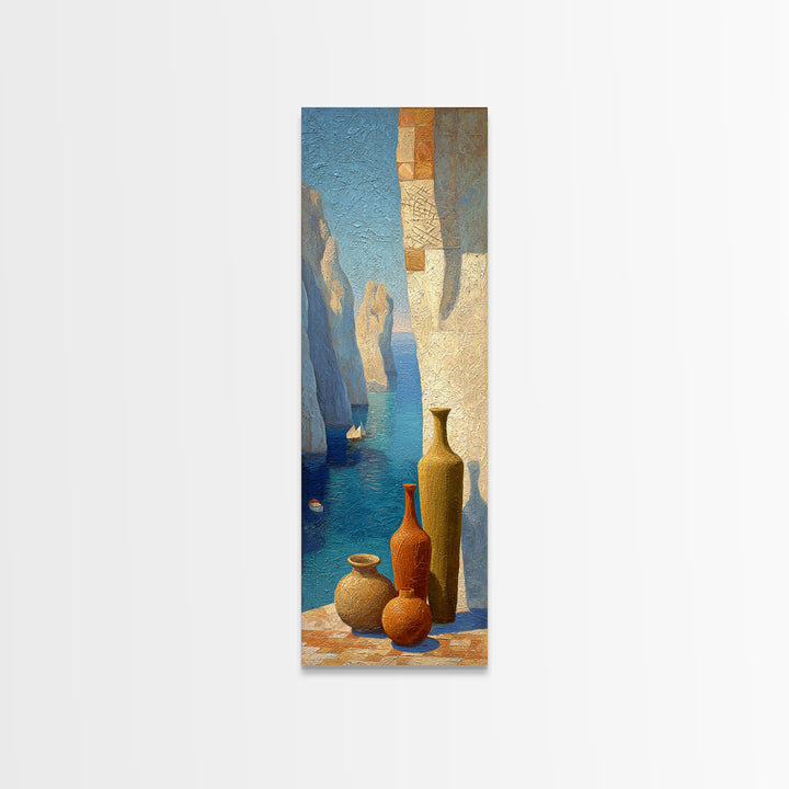 Coastal Cliffs with Sparkling Blue Water Canvas Print, Mediterranean Art, Contemporary Art, Living Room Decor, Fine Art, Azure, MAR-1x3-56