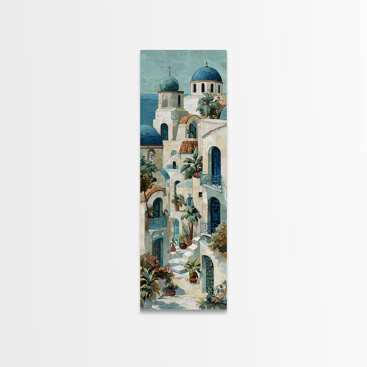 Greek Island White Buildings Above Blue Sea Framed Canvas Print, Mediterranean Art, Modern Decor, Living Room Decor, Azure, MAR-1x3-61