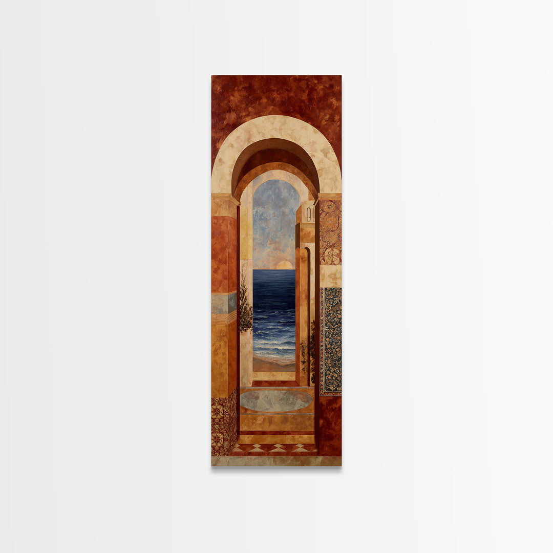 Mediterranean Arch Framing Ocean Horizon Canvas Print, Mediterranean Art, Printable Art, Living Room Decor, Fine Art, Azure, MAR-1x3-63