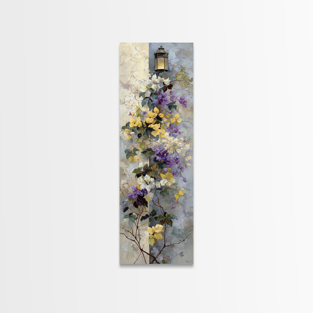Bougainvillea Cascading over Stone Wall Canvas Print, Mediterranean Art, Fine Art Print, Living Room Decor, Fine Art, Azure, MAR-1x3-65