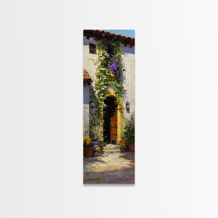 Sunlit Courtyard Doorway Framed Canvas Print, Mediterranean Art, Farmhouse Decor, Living Room Decor, Fine Art, Azure, MAR-1x3-71