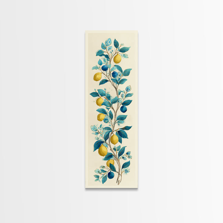 Sicilian Lemon Branch on Ivory Background Canvas Print, Mediterranean Art, Living Room Decor, Oil Painting, Azure, MAR-1x3-73