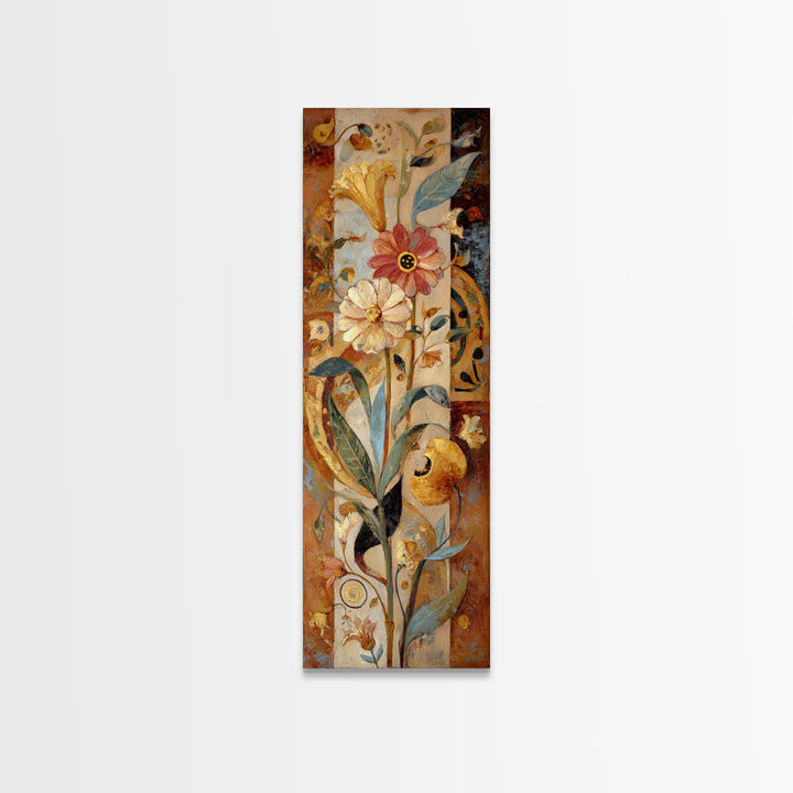 Greek Vase Modern Floral Design Framed Canvas Print, Mediterranean Art, Horizontal Wall Art, Living Room Decor, Oil Painting, MAR-1x3-75