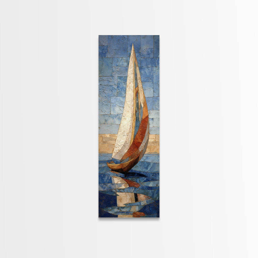 Mediterranean Sailboat on Glassy Water Canvas Print, Mediterranean Art, Landscape Wall Art, Living Room Decor, Fine Art, Azure, MAR-1x3-78