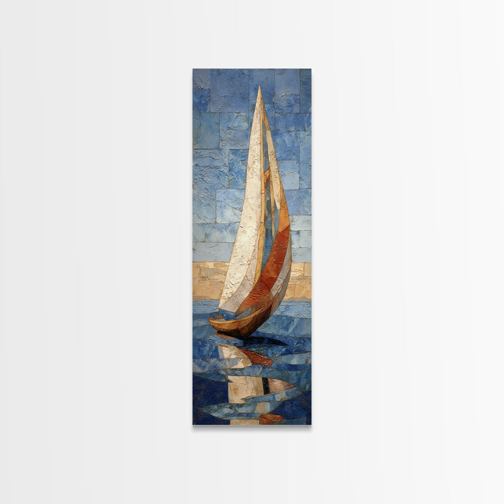 Mediterranean Sailboat on Glassy Water Canvas Print, Mediterranean Art, Landscape Wall Art, Living Room Decor, Fine Art, Azure, MAR-1x3-78