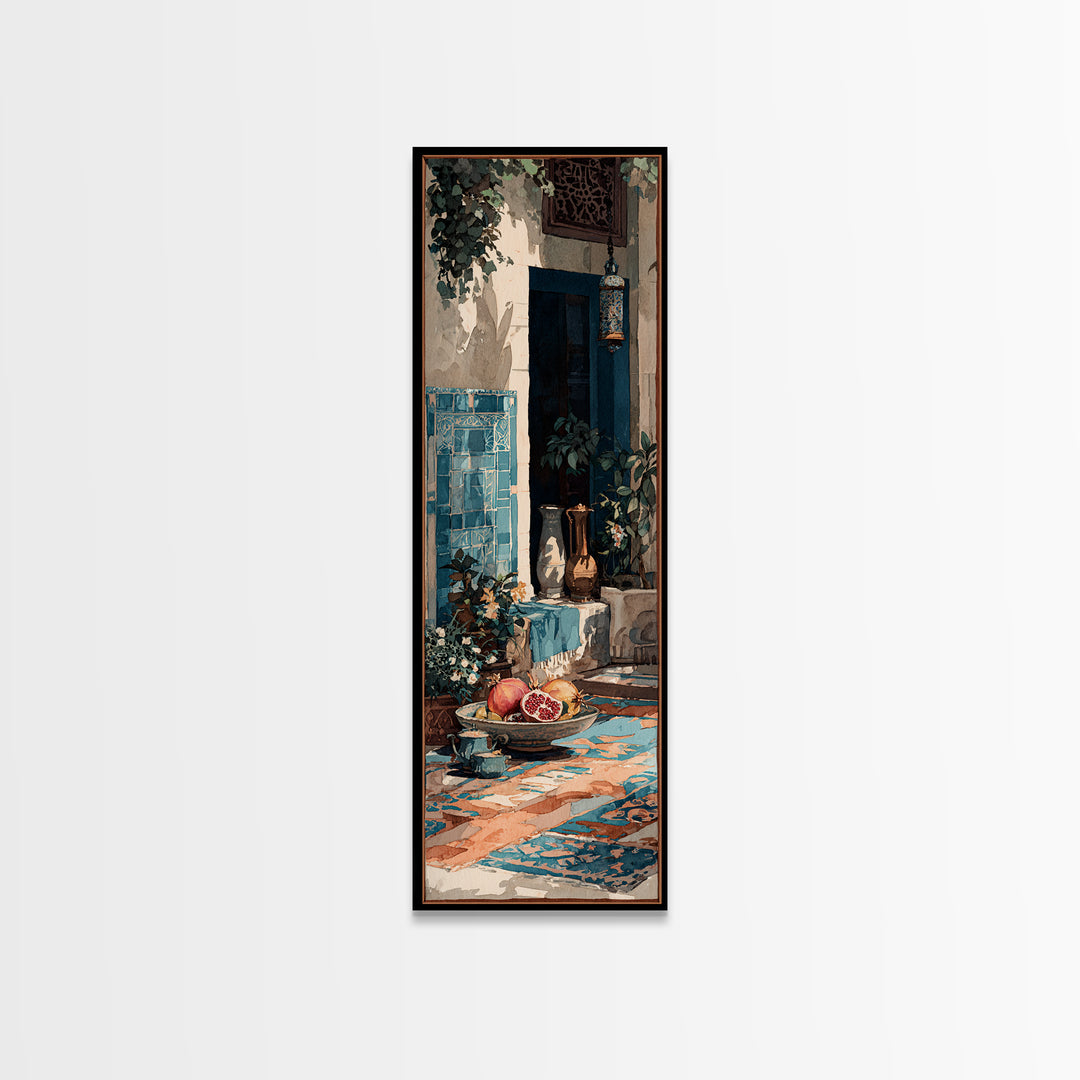 Pomegranate Still Life Framed Canvas Print, Mediterranean Art, Framed Wall Art, Living Room Decor, Azure, Watercolor Art, MAR-1x3-79