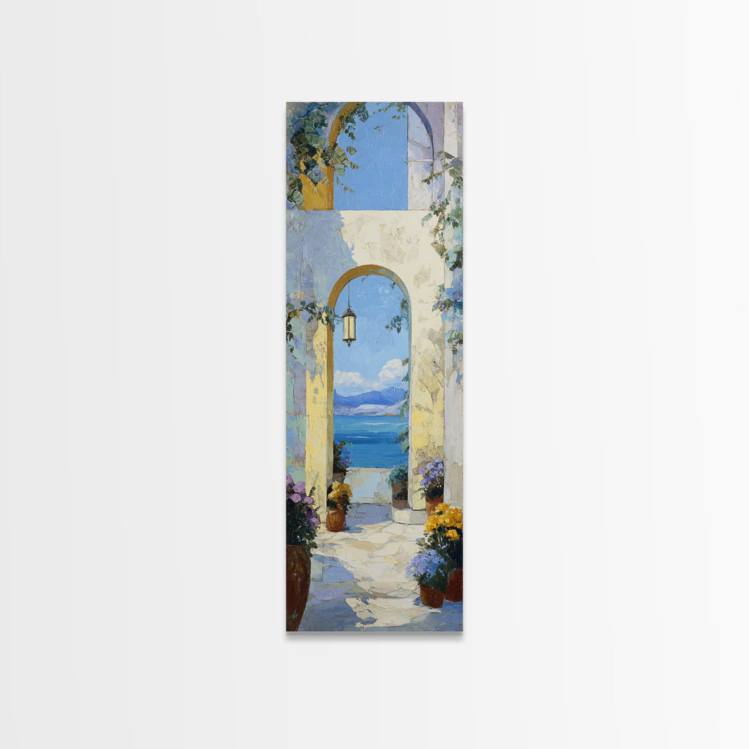 Mediterranean Arch Framing Ocean Horizon Canvas Print, Mediterranean Art, Modern Wall Art, Living Room Decor, Azure, MAR-1x3-87