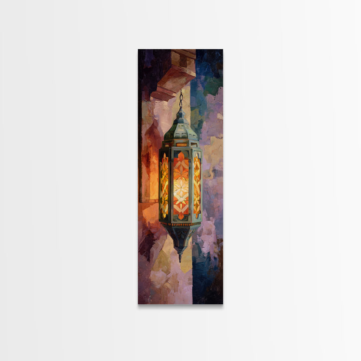 Moroccan Influenced Lantern Canvas Print, Mediterranean Art, Statement Artwork, Living Room Decor, Azure, Oil Painting, MAR-1x3-93