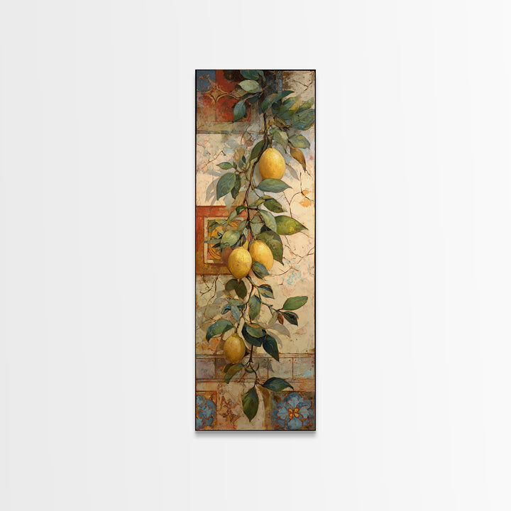 Sicilian Lemon Branch on Ivory Background Canvas Print, Mediterranean Art, Minimalist Wall Art, Living Room Decor, Azure, MAR-1x3-97