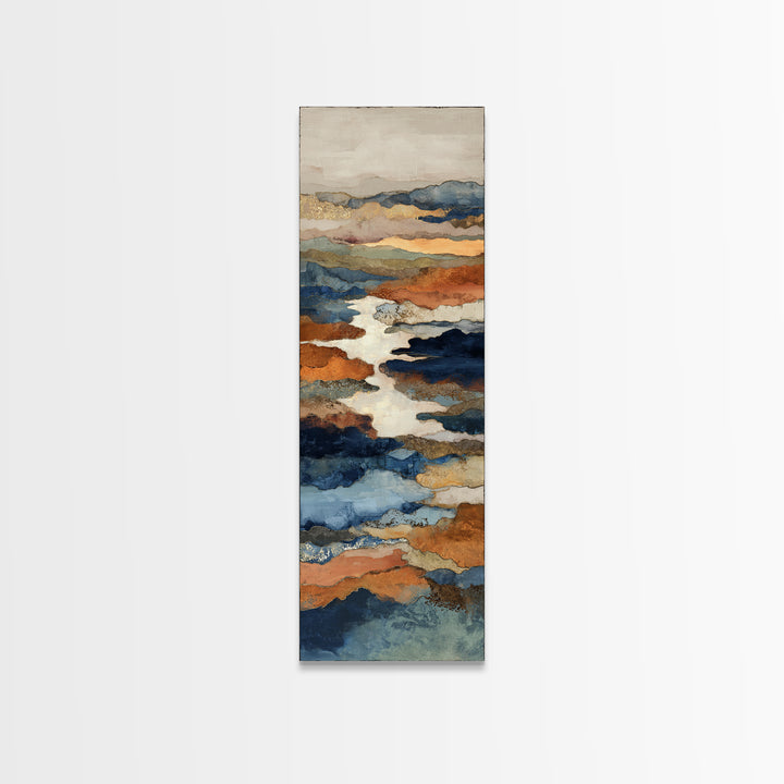 Warm Terra Cotta Abstract Landscape Canvas Print, Mediterranean Art, Travel Poster, Living Room Decor, Watercolor Art, Azure, MAR-1x3-98