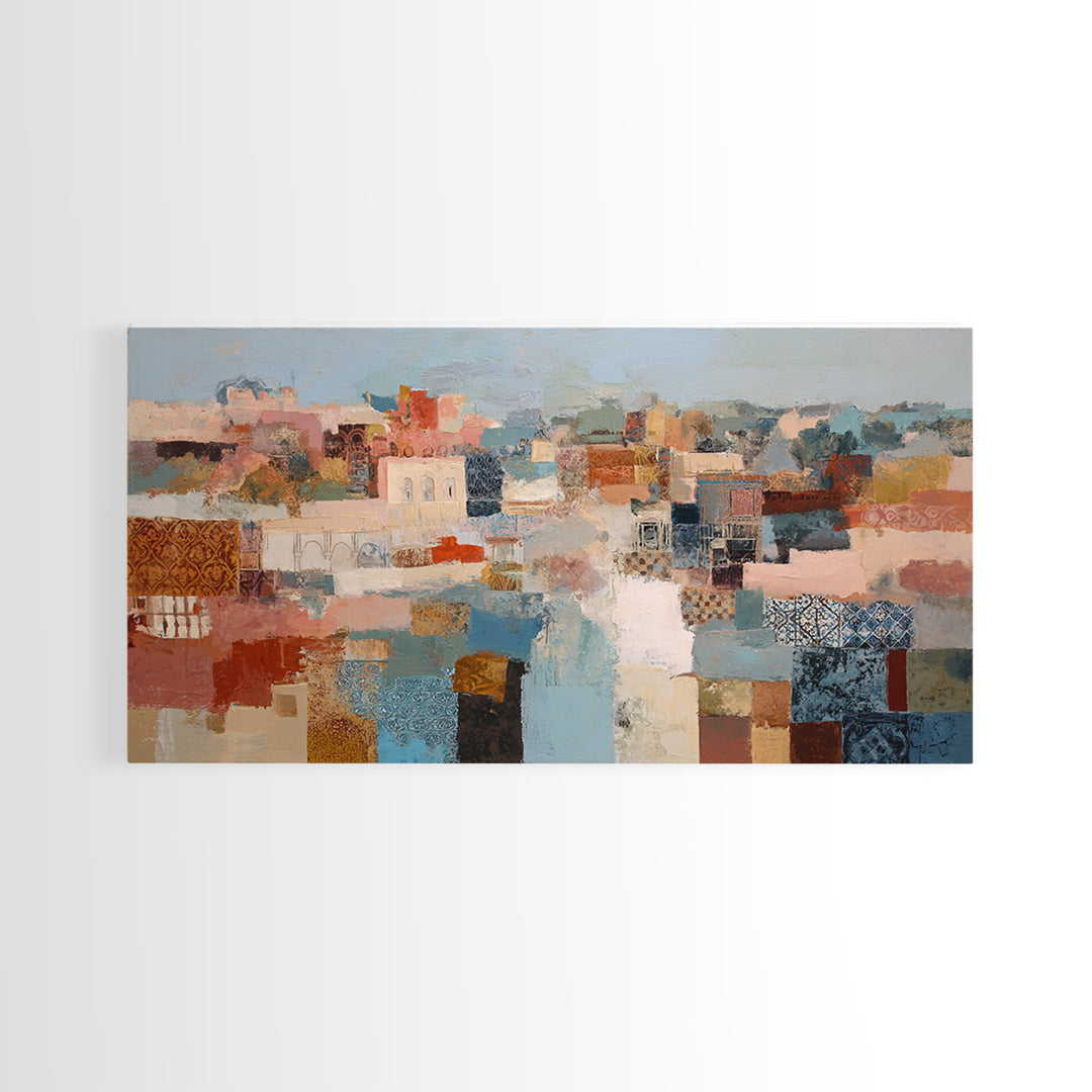 Warm Terra Cotta Abstract Landscape Framed Canvas Print, Mediterranean Art, Fine Art Print, Living Room Decor, Fine Art, Azure, MAR-2x1-10
