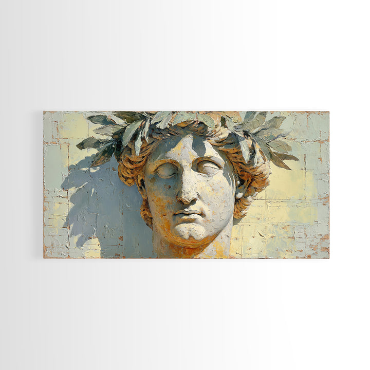 Roman Statue Bust Framed Canvas Print, Mediterranean Art, Gallery Decor, Living Room Decor, Fine Art, Azure, Minimalist Decor, MAR-2x1-18