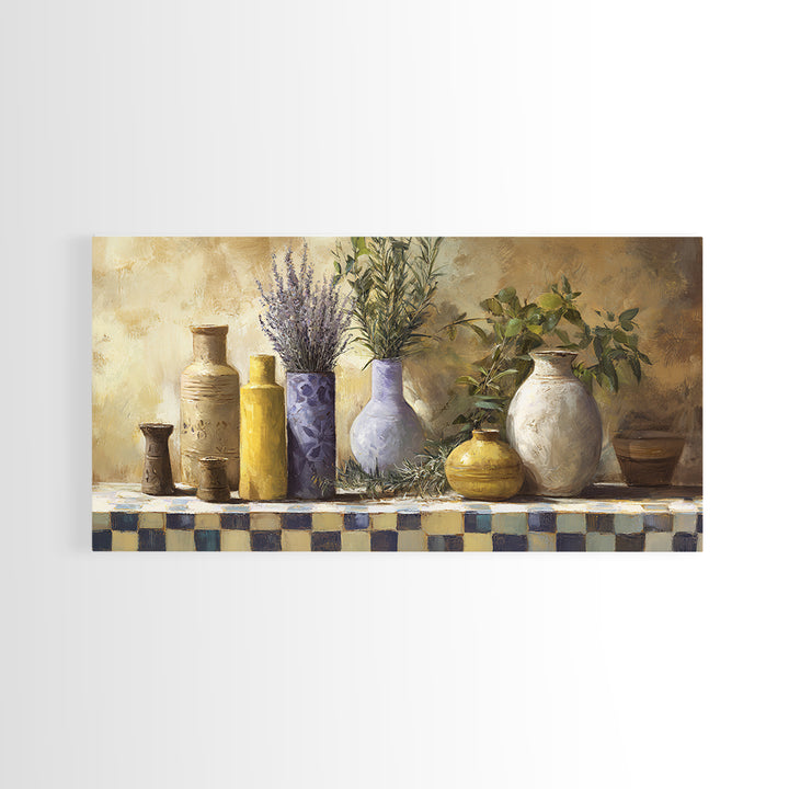 Wild Herbs Rosemary and Thyme Botanical Study Framed Canvas Print, Mediterranean Art, Fine Art Print, Living Room Decor, Azure, MAR-2x1-20