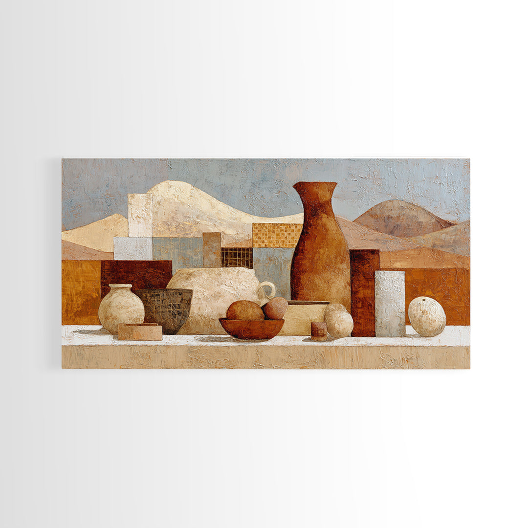 Warm Terra Cotta Abstract Landscape Framed Canvas Print, Mediterranean Art, Fine Art Print, Living Room Decor, Fine Art, Azure, MAR-2x1-34