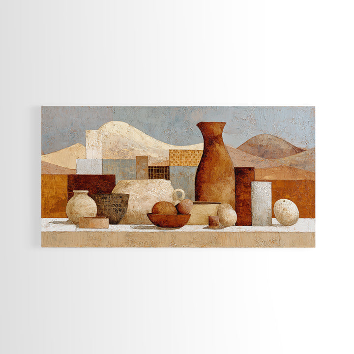 Warm Terra Cotta Abstract Landscape Framed Canvas Print, Mediterranean Art, Fine Art Print, Living Room Decor, Fine Art, Azure, MAR-2x1-34