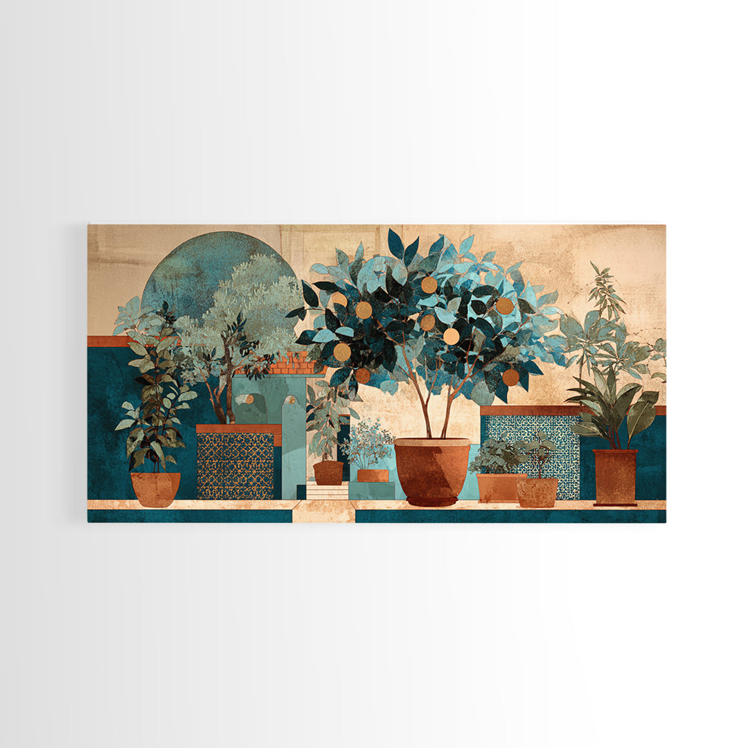 Citrus Tree in Clay Pot Canvas Print, Mediterranean Art, Art Print, Living Room Decor, Fine Art, Azure, Digital Print, MAR-2x1-54