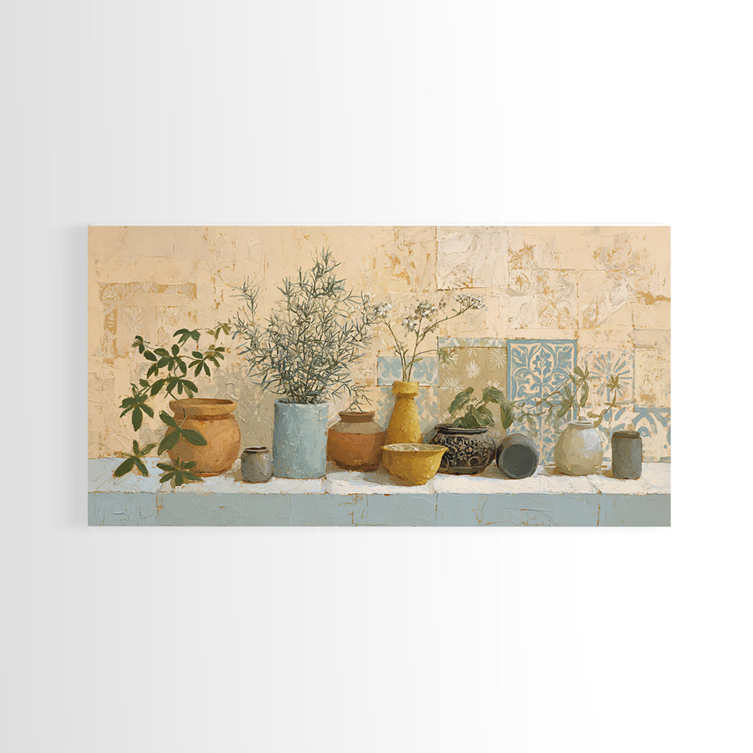 Wild Herbs Rosemary and Thyme Botanical Study Canvas Print, Mediterranean Art, Living Room Decor, Watercolor Art, Azure, MAR-2x1-68