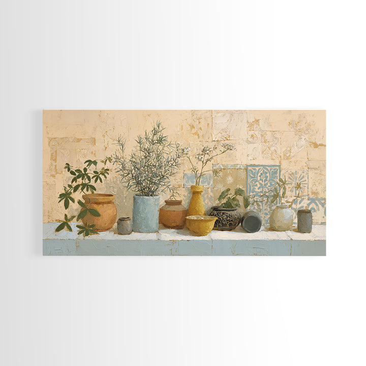 Wild Herbs Rosemary and Thyme Botanical Study Canvas Print, Mediterranean Art, Living Room Decor, Watercolor Art, Azure, MAR-2x1-68