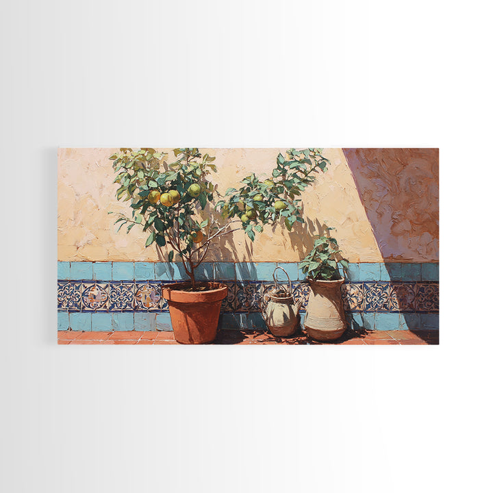 Citrus Tree in Clay Pot Canvas Print, Mediterranean Art, Art Print, Living Room Decor, Fine Art, Azure, Digital Print, MAR-2x1-78