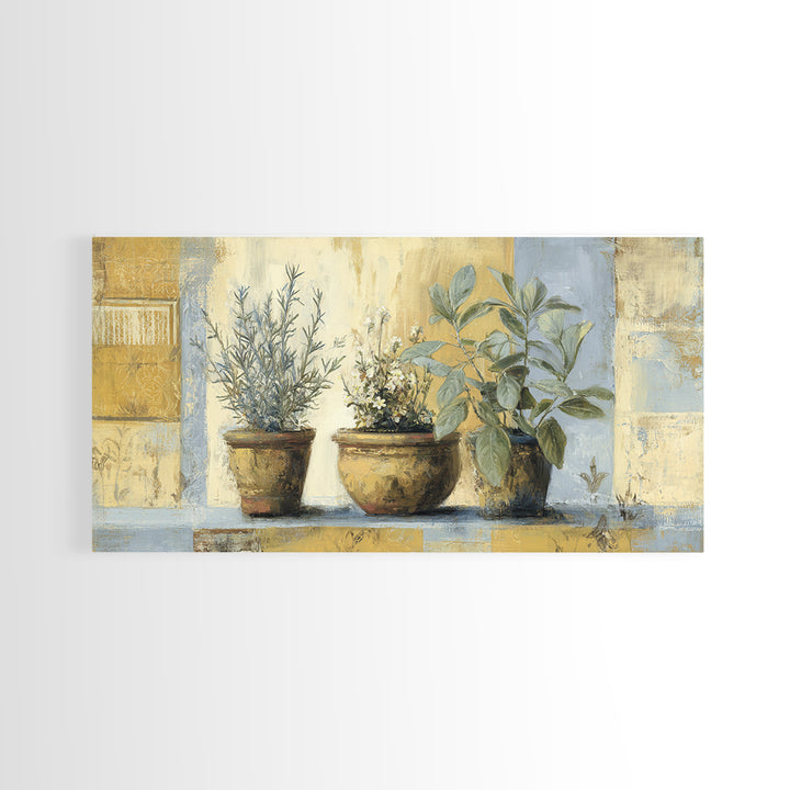 Wild Herbs Rosemary and Thyme Botanical Study Canvas Print, Mediterranean Art, Watercolor Painting, Living Room Decor, Azure, MAR-2x1-92