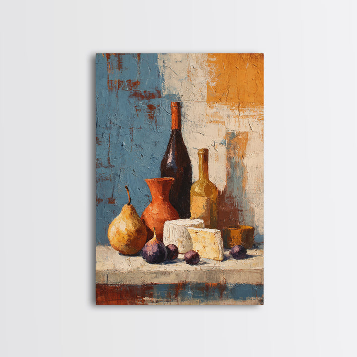 Figs Olives and Cheese Still Life Canvas Print, Mediterranean Art, Modern Wall Art, Living Room Decor, Fine Art, Azure, MAR-2x3-16
