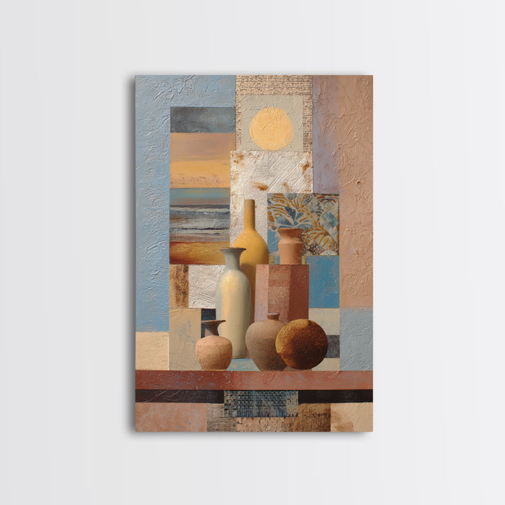 Warm Terra Cotta Abstract Landscape Framed Canvas Print, Mediterranean Art, Statement Artwork, Living Room Decor, Azure, MAR-2x3-22