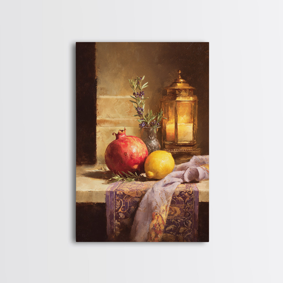 Pomegranate Still Life Canvas Print, Mediterranean Art, Coastal Art, Living Room Decor, Watercolor Art, Azure, MAR-2x3-27