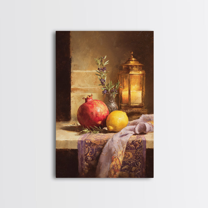 Pomegranate Still Life Canvas Print, Mediterranean Art, Coastal Art, Living Room Decor, Watercolor Art, Azure, MAR-2x3-27